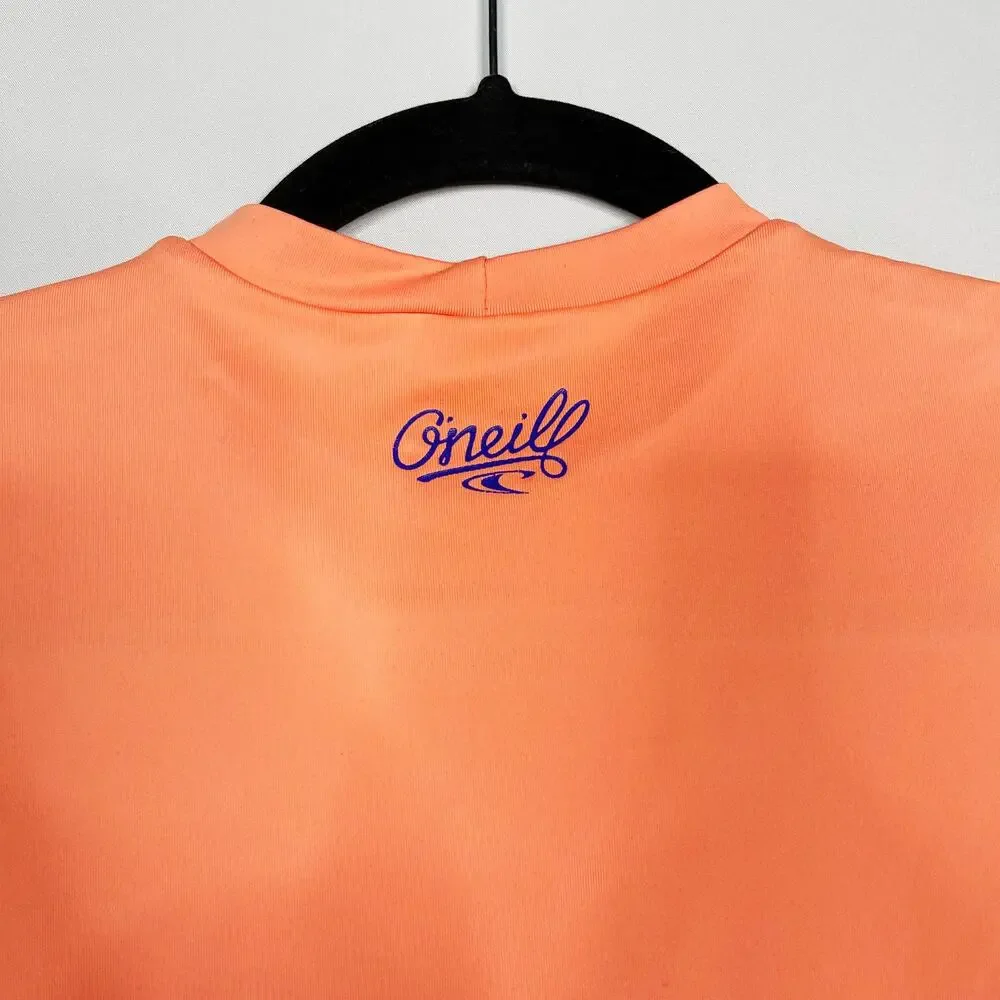ONeill Girls Size 14 Bright Orange Short Sleeve Swim Rashguard Top Skins UPF 50+